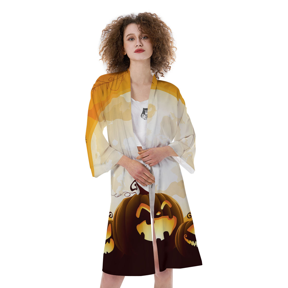 Jack-O'-Lantern Pumpkin Halloween Print Kimono-grizzshop