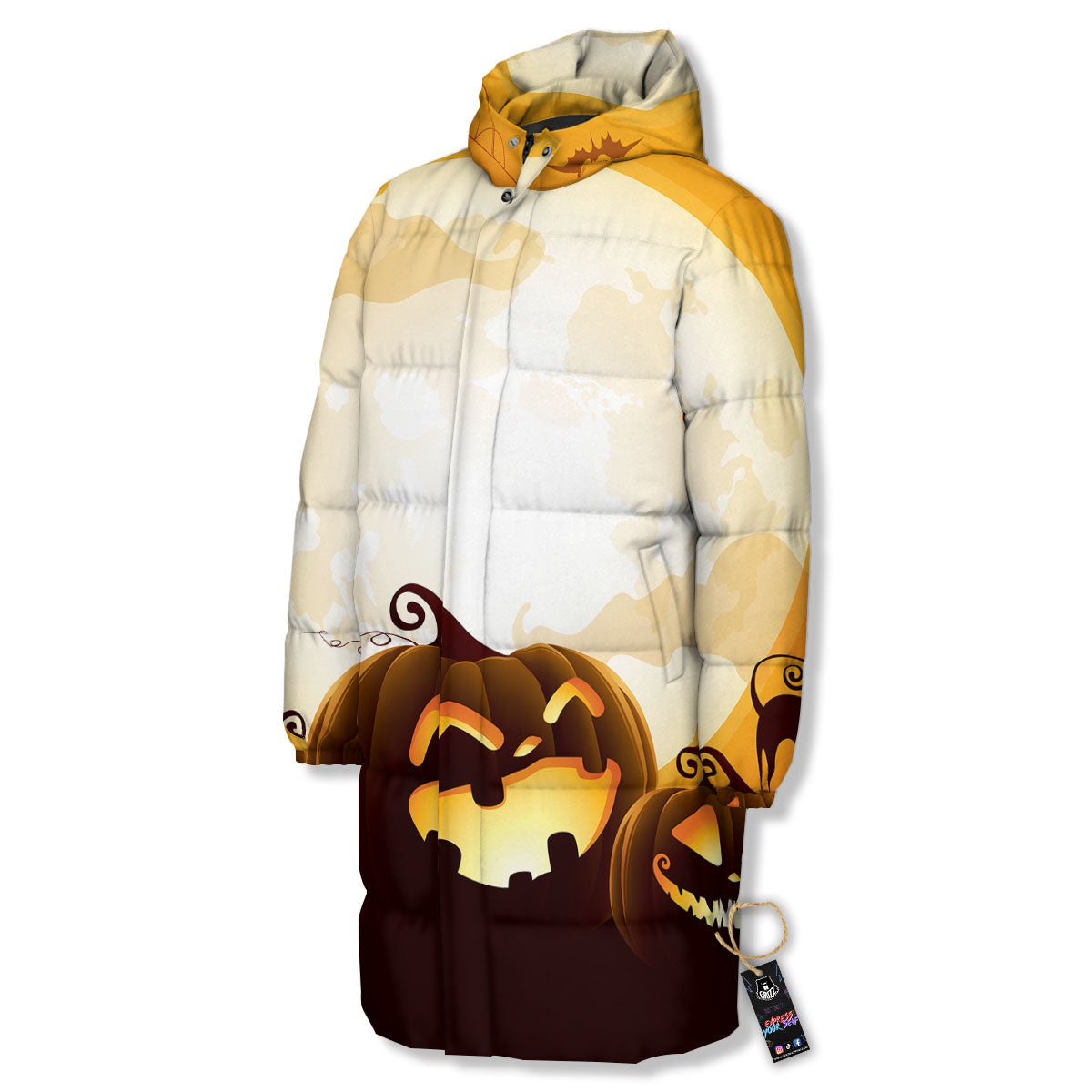 Jack-O'-Lantern Pumpkin Halloween Print Long Down Jacket-grizzshop