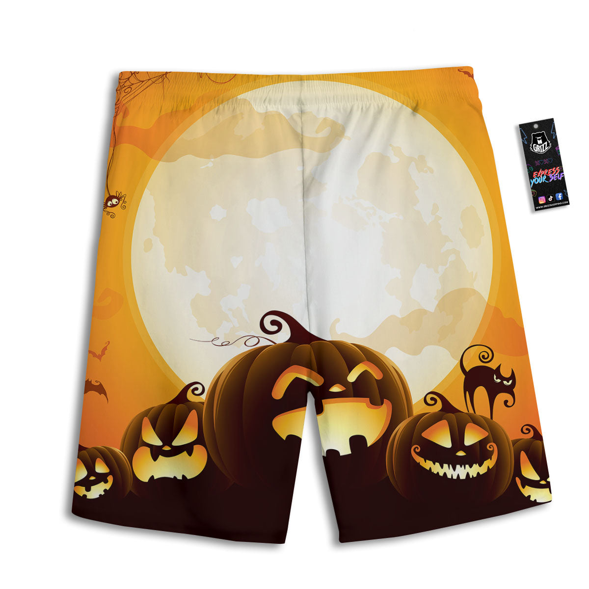 Jack-O'-Lantern Pumpkin Halloween Print Men's Athletic Shorts
