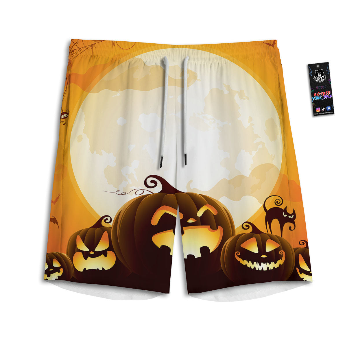 Jack-O'-Lantern Pumpkin Halloween Print Men's Athletic Shorts