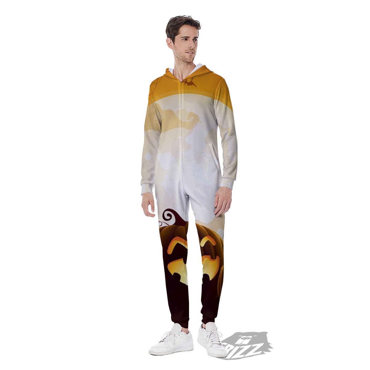 Jack-O'-Lantern Pumpkin Halloween Print Men's Jumpsuit-grizzshop