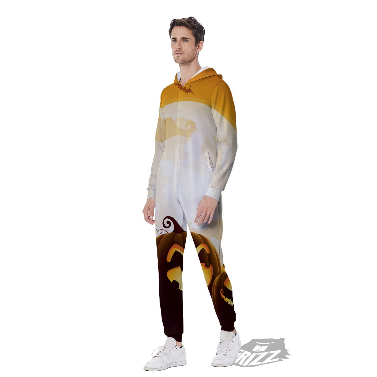 Jack-O'-Lantern Pumpkin Halloween Print Men's Jumpsuit-grizzshop
