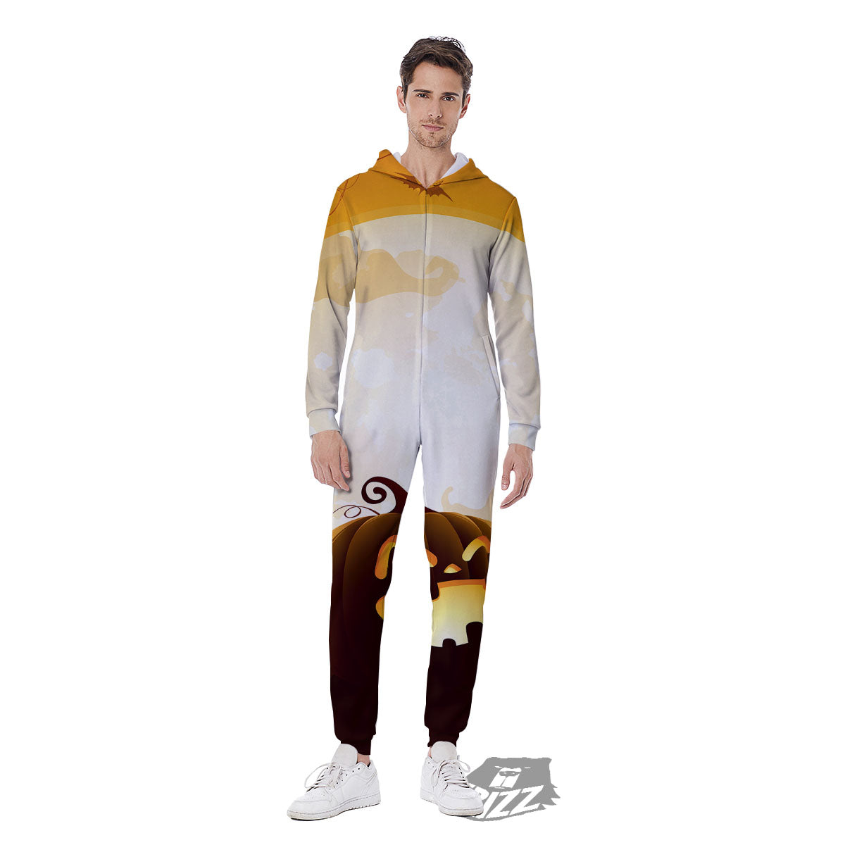 Jack-O'-Lantern Pumpkin Halloween Print Men's Jumpsuit-grizzshop