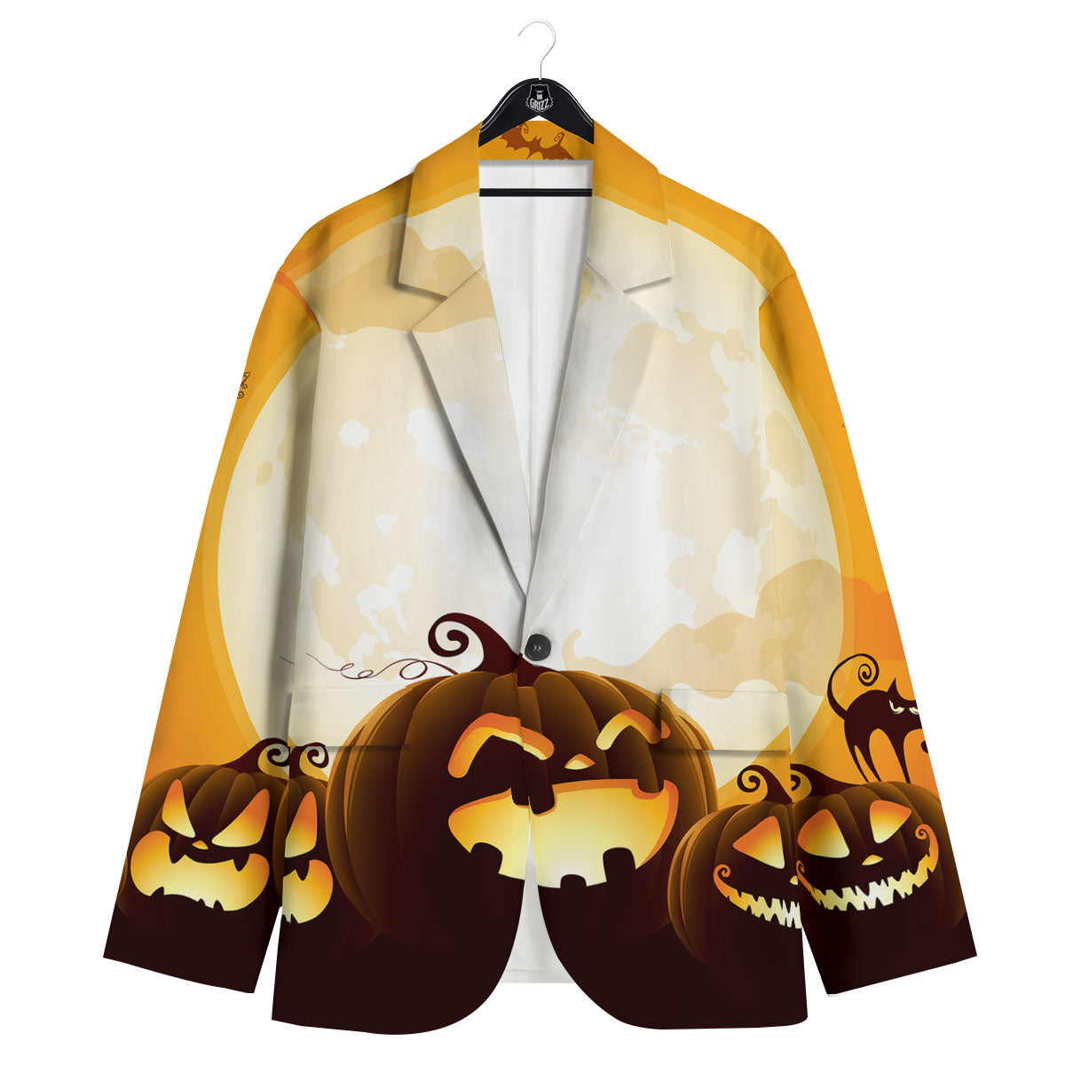 Jack-O'-Lantern Pumpkin Halloween Print Men's Sport Coat-grizzshop