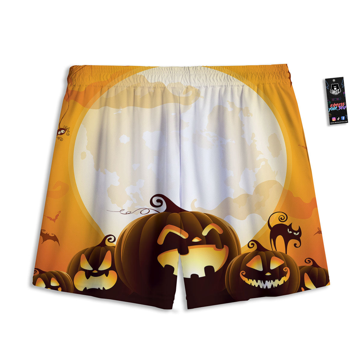 Jack-O'-Lantern Pumpkin Halloween Print Mesh Shorts
