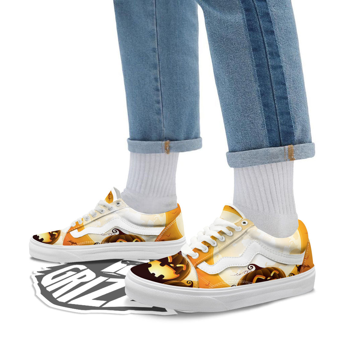 Jack-O'-Lantern Pumpkin Halloween Print Skate Shoes-grizzshop