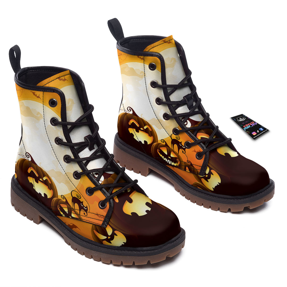 Jack-O'-Lantern Pumpkin Halloween Print Work Boots-grizzshop
