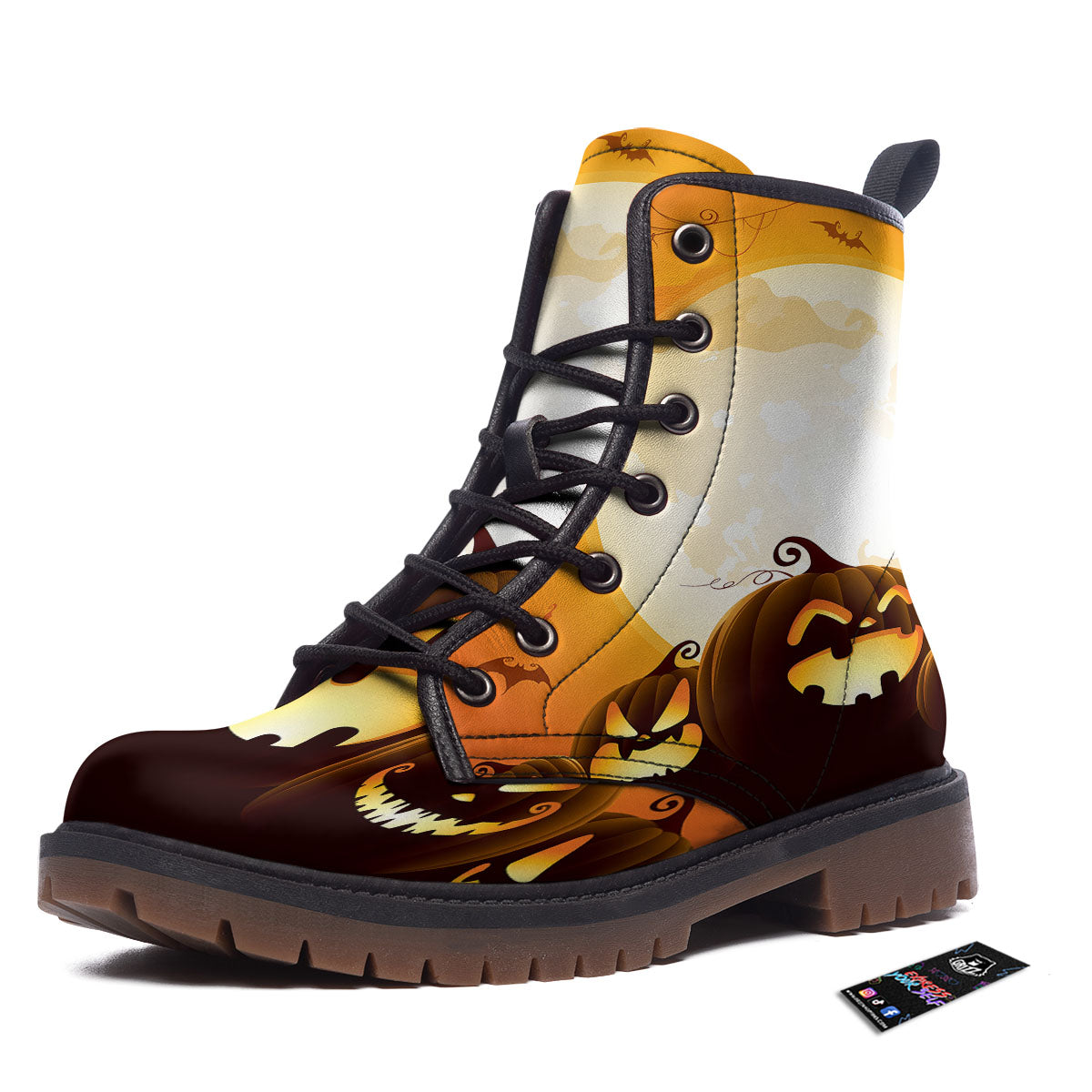 Jack-O'-Lantern Pumpkin Halloween Print Work Boots-grizzshop
