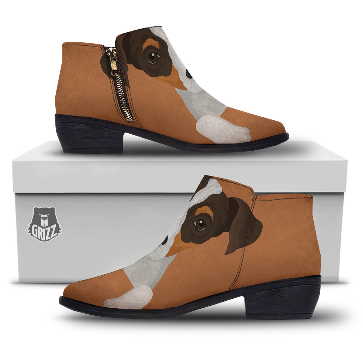Jack Russell Terrier Cartoon Print Ankle Boots-grizzshop