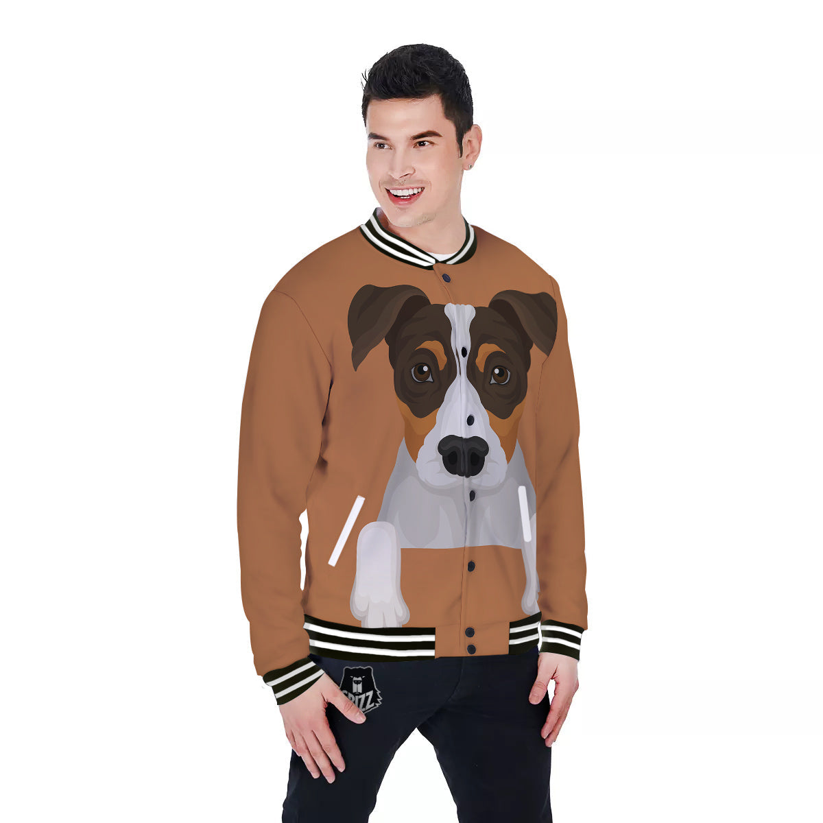 Jack Russell Terrier Cartoon Print Baseball Jacket-grizzshop