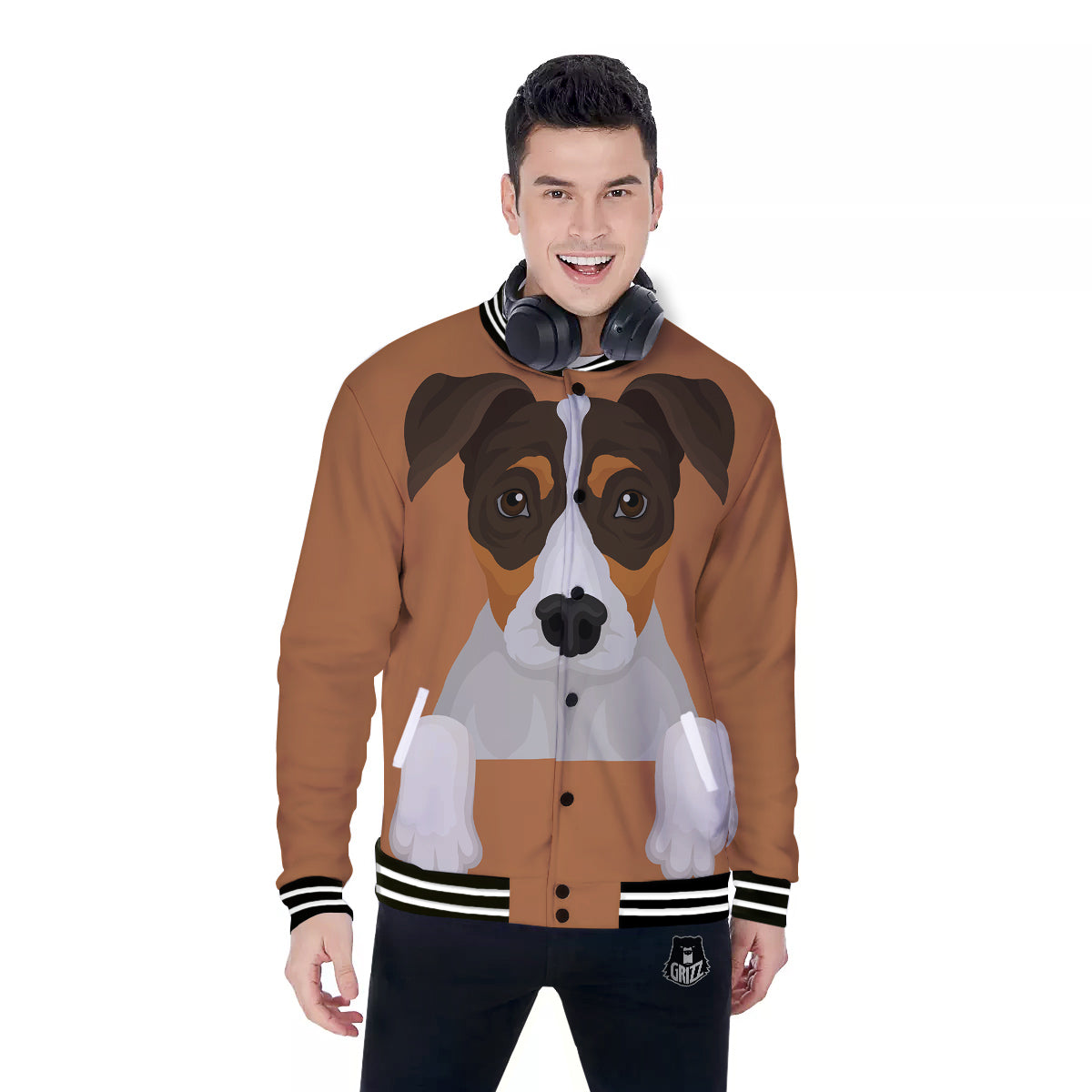 Jack Russell Terrier Cartoon Print Baseball Jacket-grizzshop