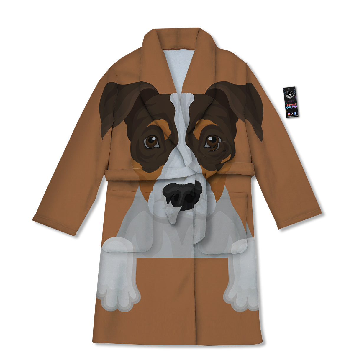 Jack Russell Terrier Cartoon Print Bathrobe-grizzshop