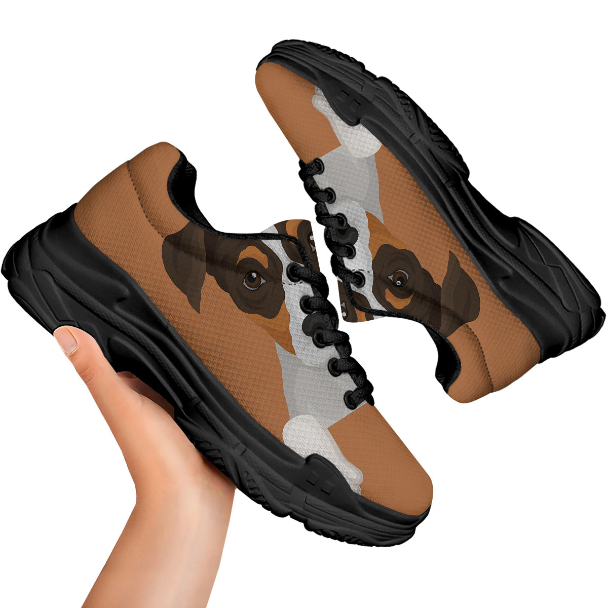 Jack Russell Terrier Cartoon Print Black Chunky Shoes-grizzshop