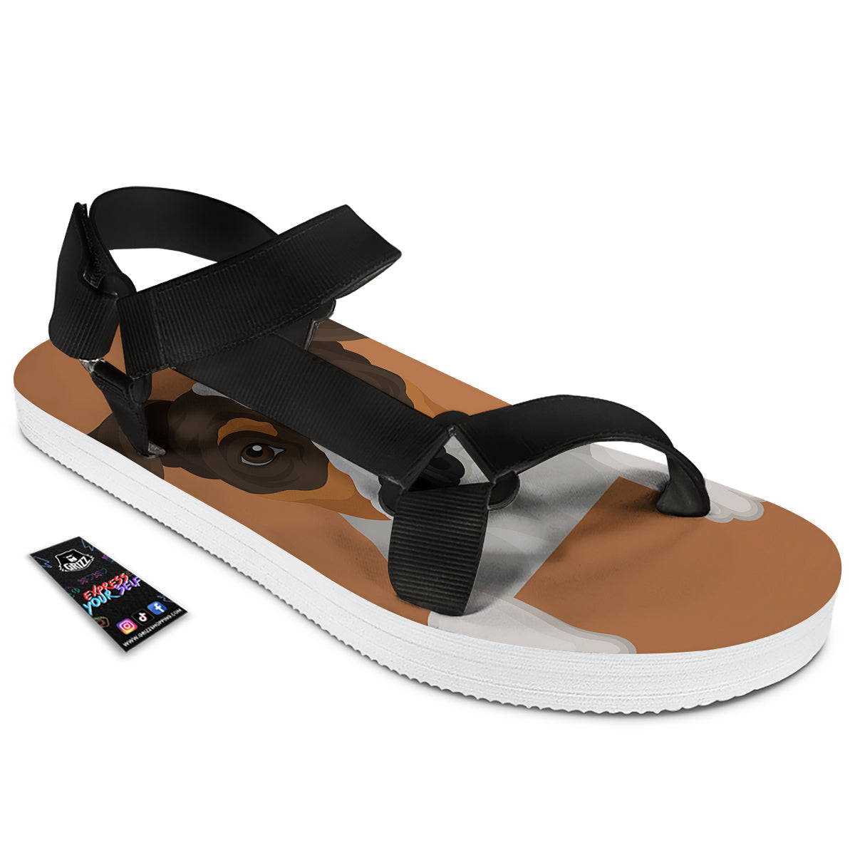 Jack Russell Terrier Cartoon Print Black Open Toe Sandals-grizzshop