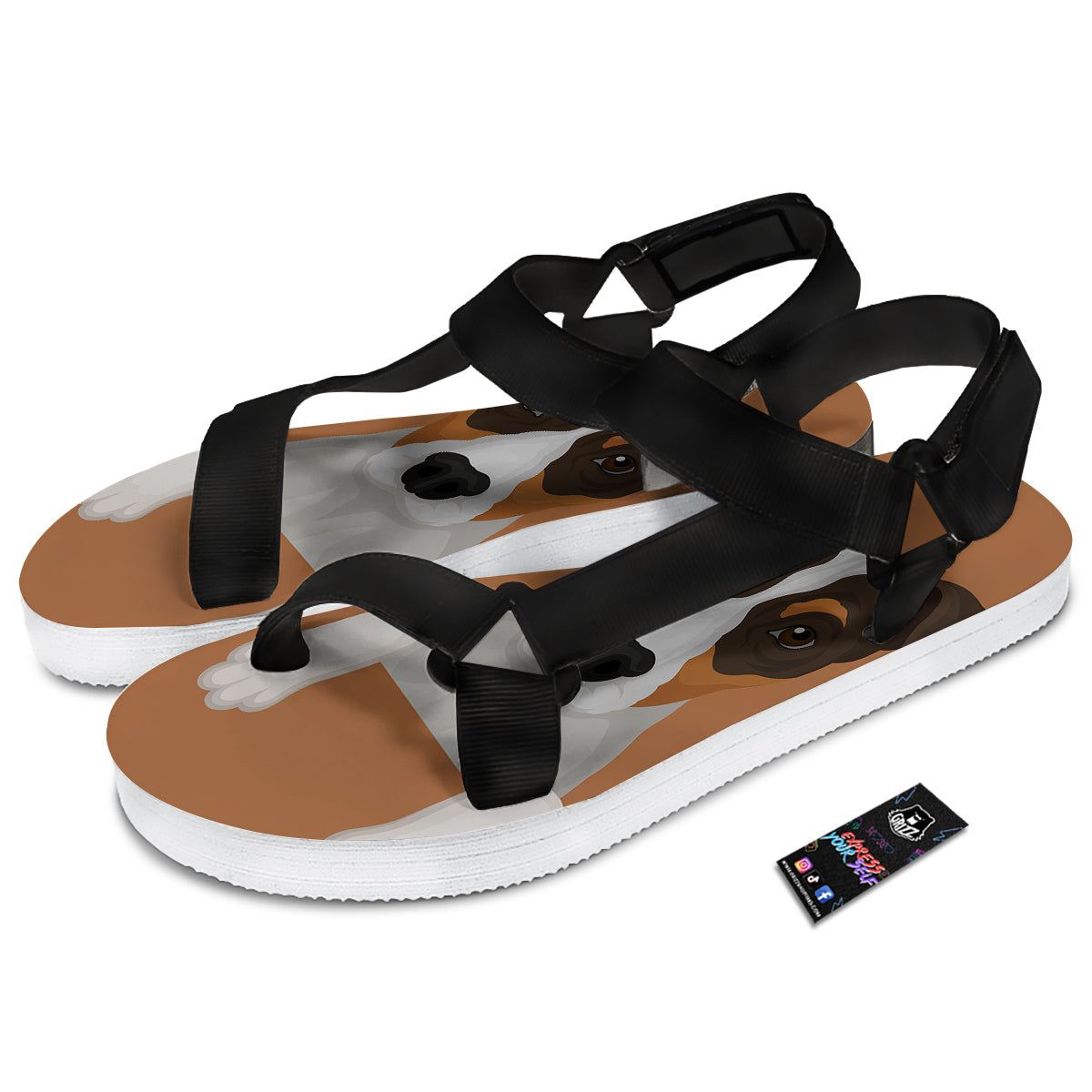Jack Russell Terrier Cartoon Print Black Open Toe Sandals-grizzshop