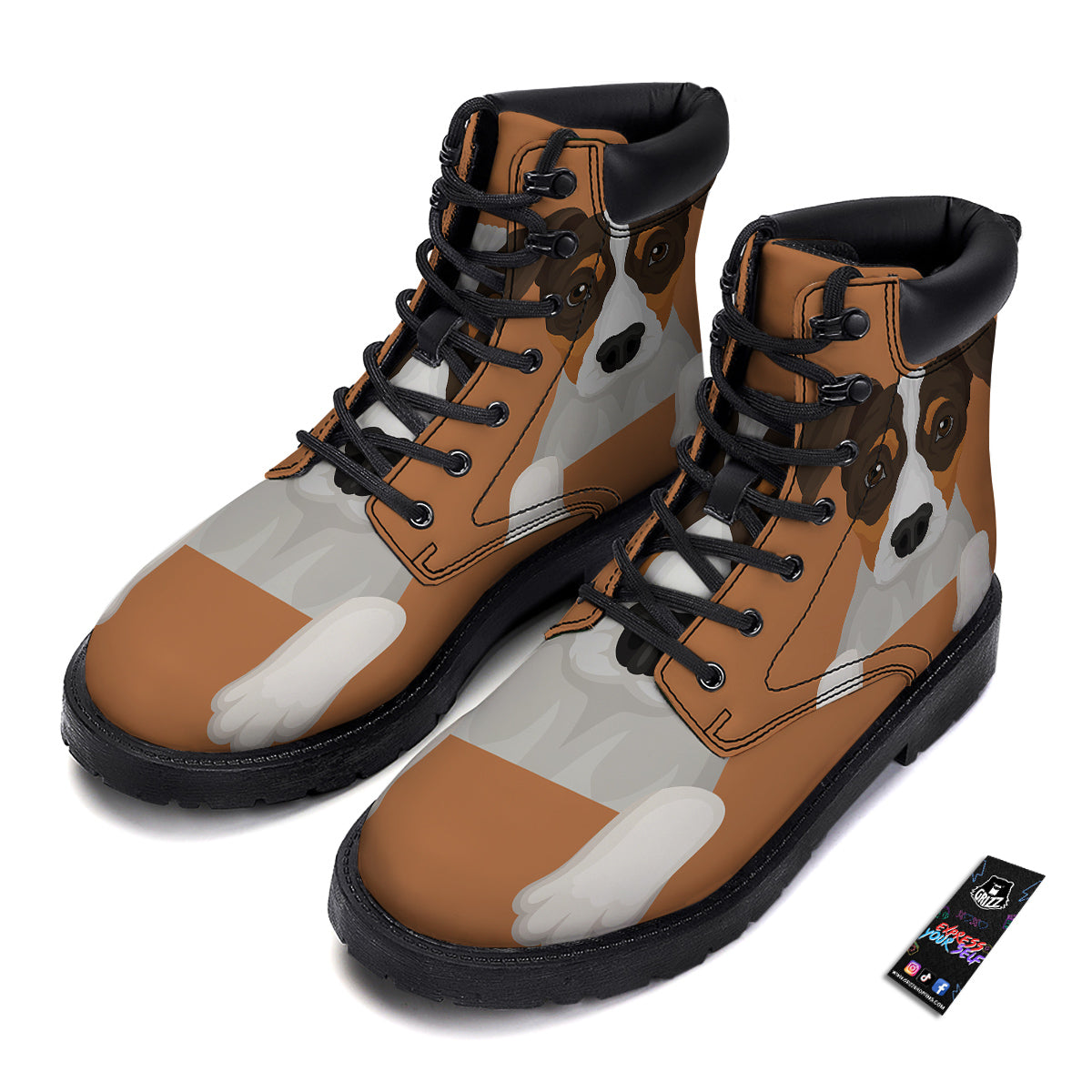 Jack Russell Terrier Cartoon Print Boots-grizzshop