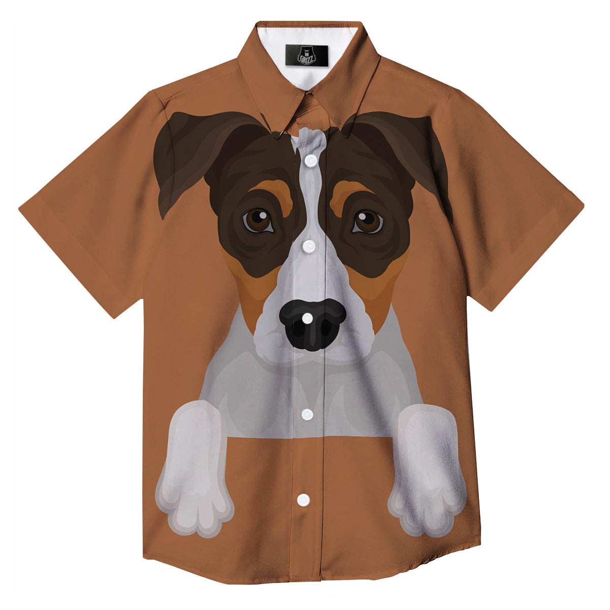 Jack Russell Terrier Cartoon Print Button Up Shirt-grizzshop