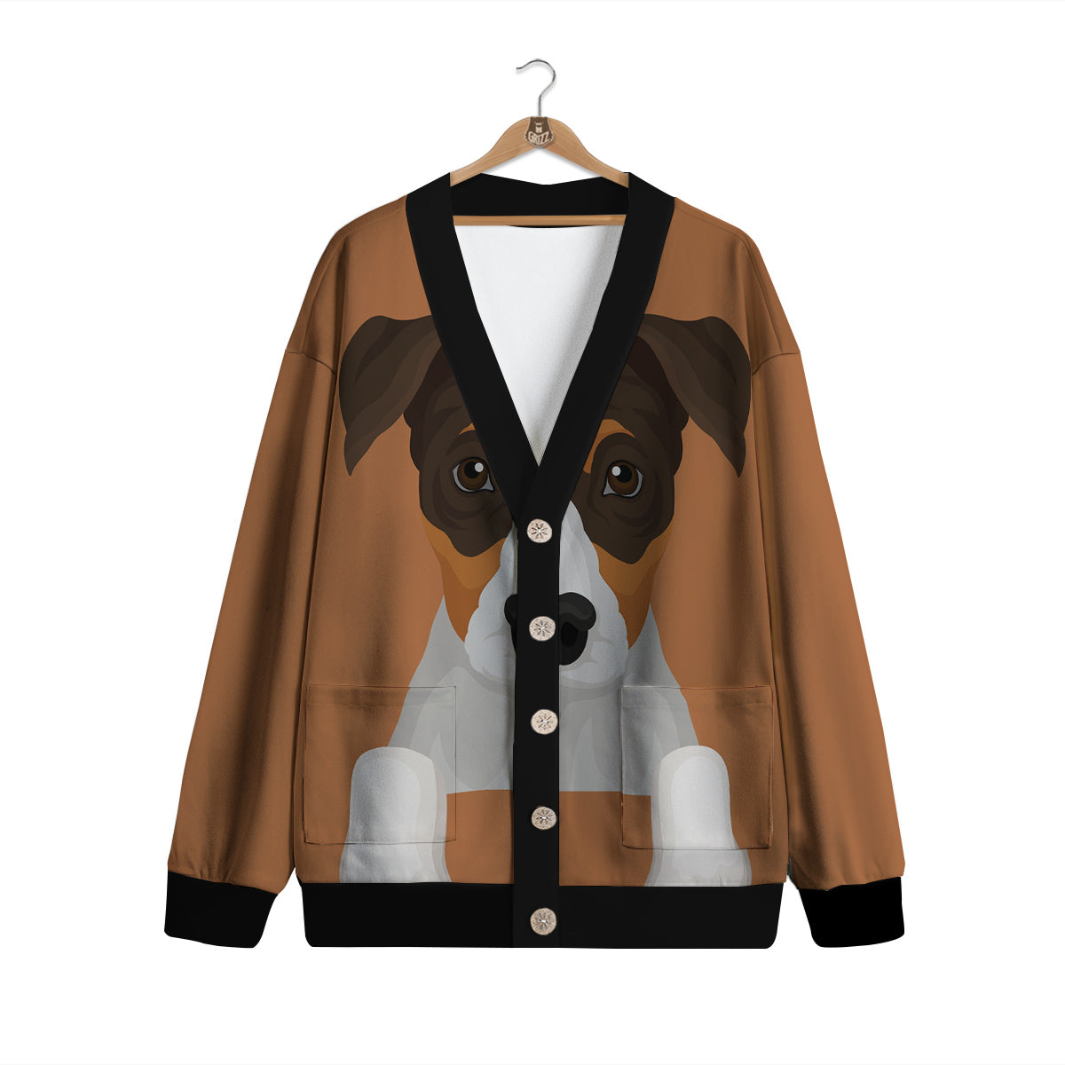 Jack Russell Terrier Cartoon Print Cardigan-grizzshop