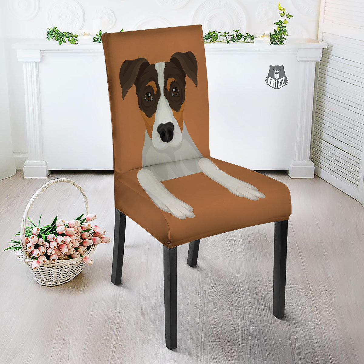Jack Russell Terrier Cartoon Print Dining Chair Slipcover-grizzshop