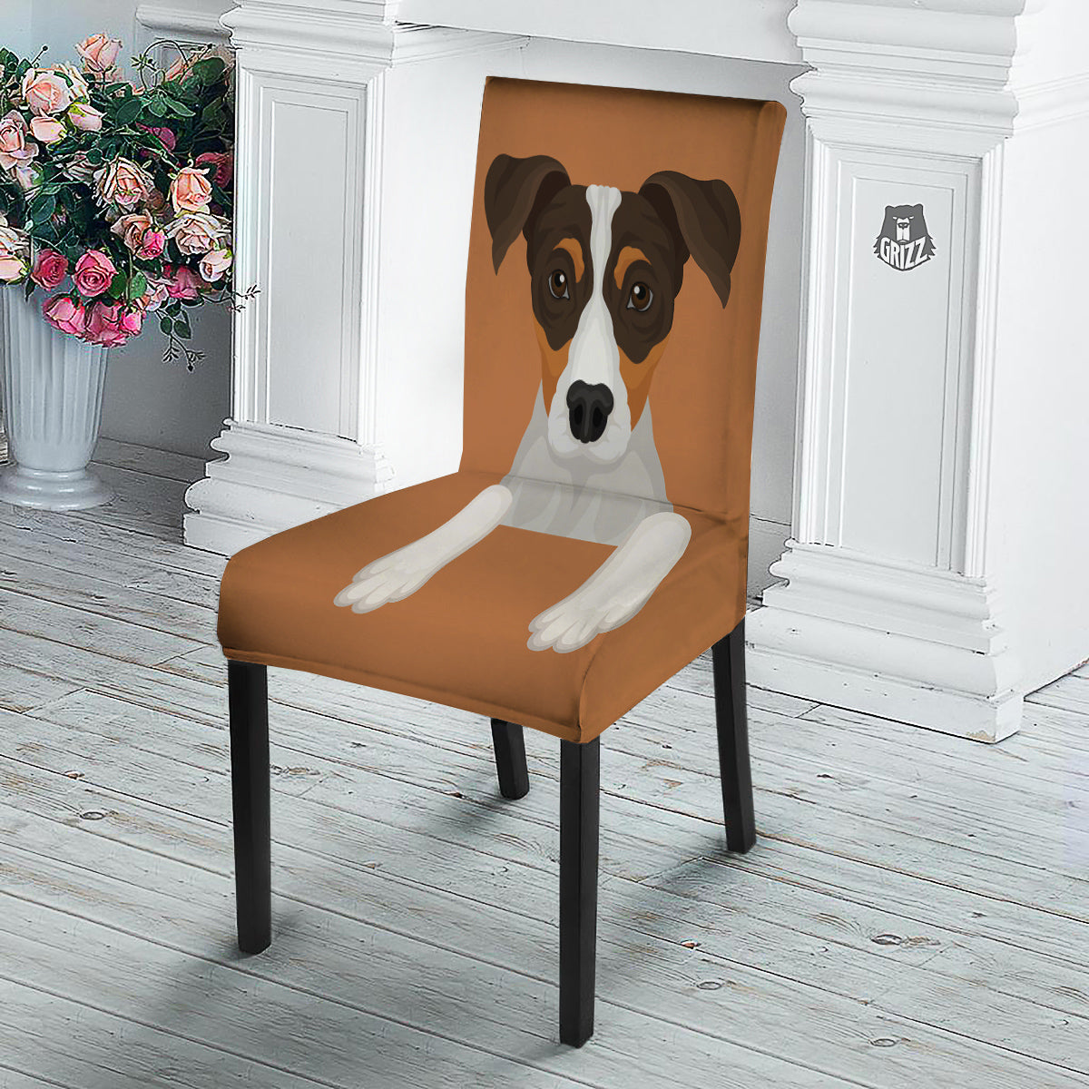 Jack Russell Terrier Cartoon Print Dining Chair Slipcover-grizzshop