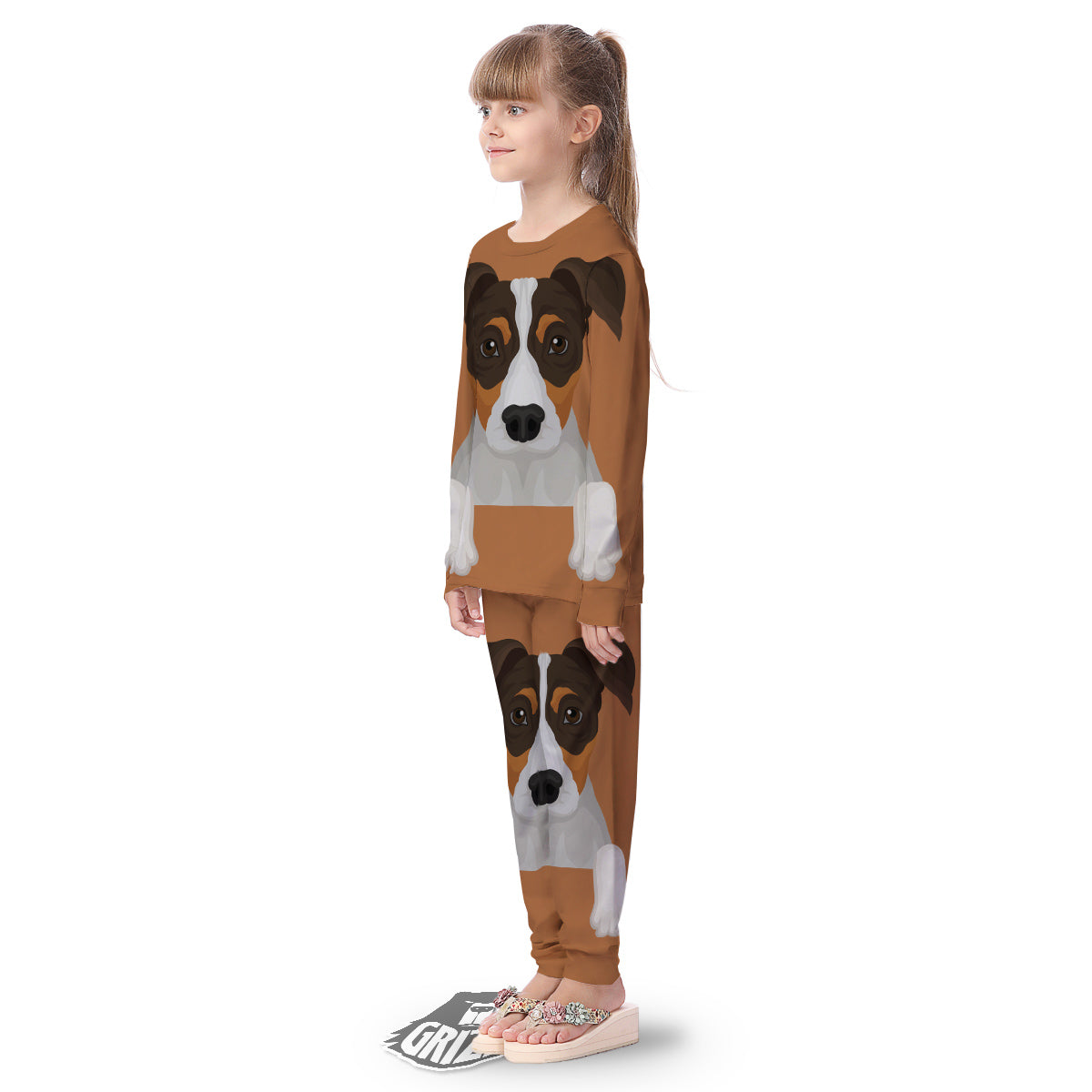 Jack Russell Terrier Cartoon Print Kid's Pajamas-grizzshop
