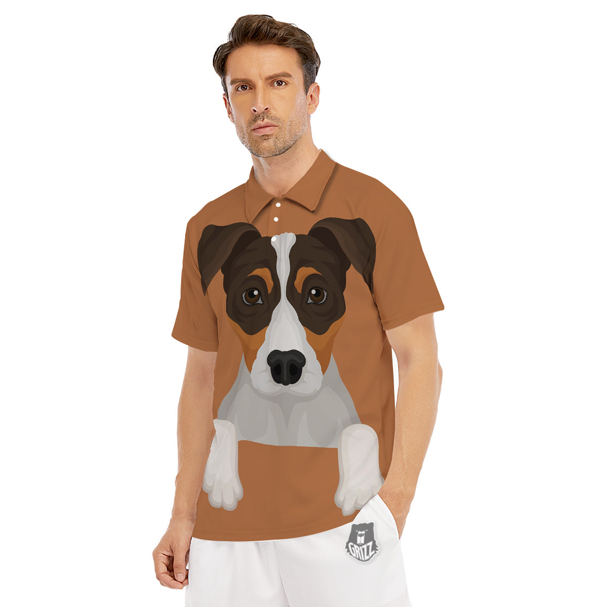 Jack Russell Terrier Cartoon Print Men's Golf Shirts-grizzshop