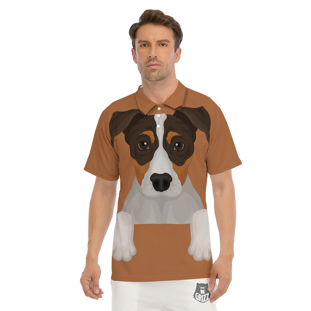 Jack Russell Terrier Cartoon Print Men's Golf Shirts-grizzshop