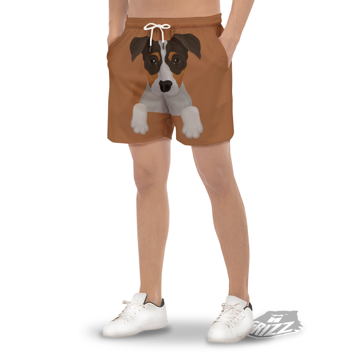 Jack Russell Terrier Cartoon Print Men's Gym Shorts-grizzshop