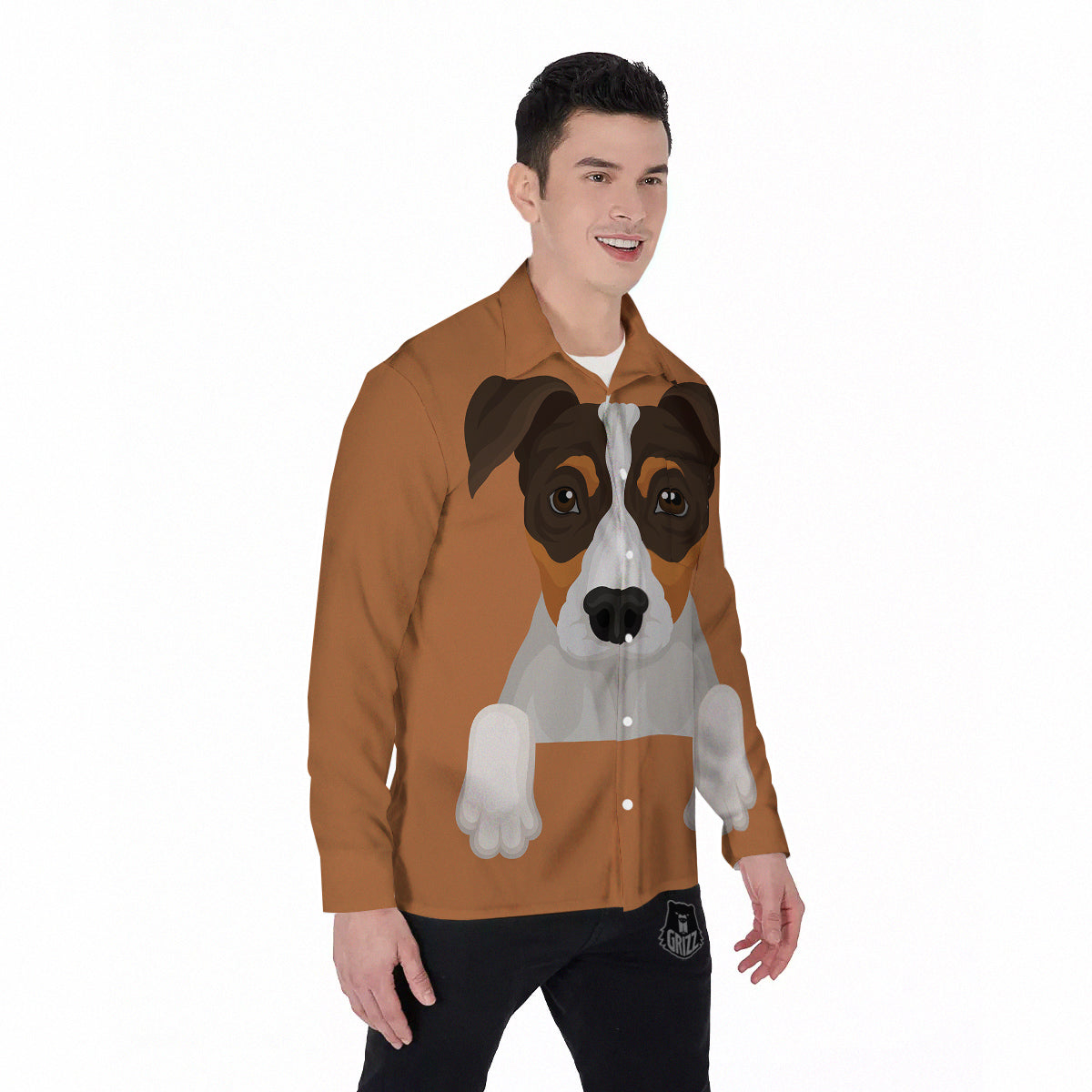 Jack Russell Terrier Cartoon Print Men's Long Sleeve Shirts-grizzshop