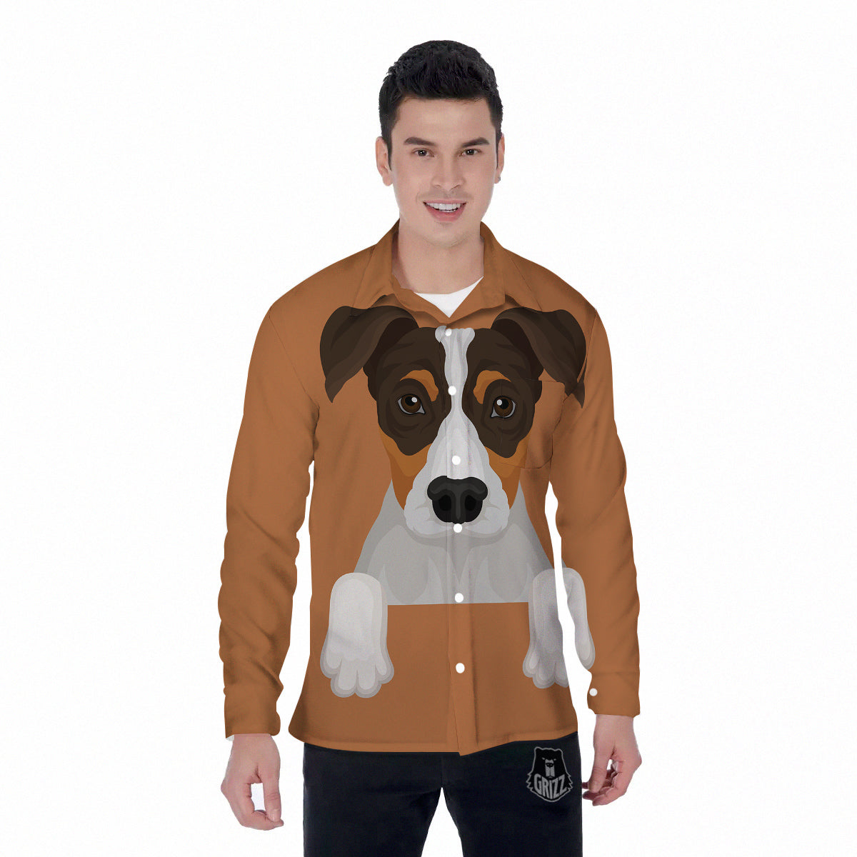 Jack Russell Terrier Cartoon Print Men's Long Sleeve Shirts-grizzshop