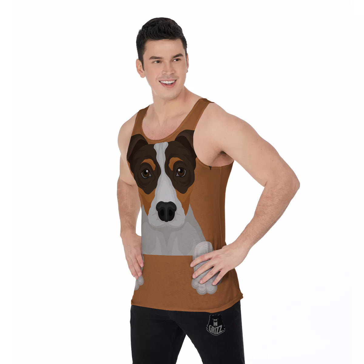 Jack Russell Terrier Cartoon Print Men's Tank Top-grizzshop