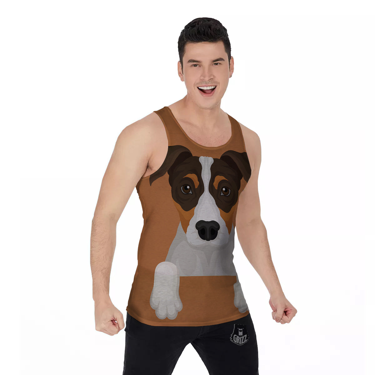 Jack Russell Terrier Cartoon Print Men's Tank Top-grizzshop