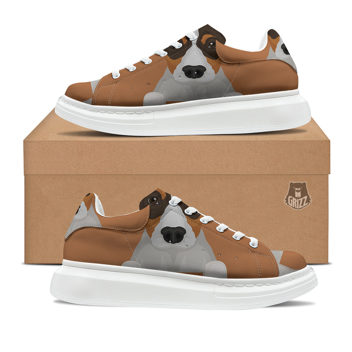Jack Russell Terrier Cartoon Print Platform Shoes-grizzshop
