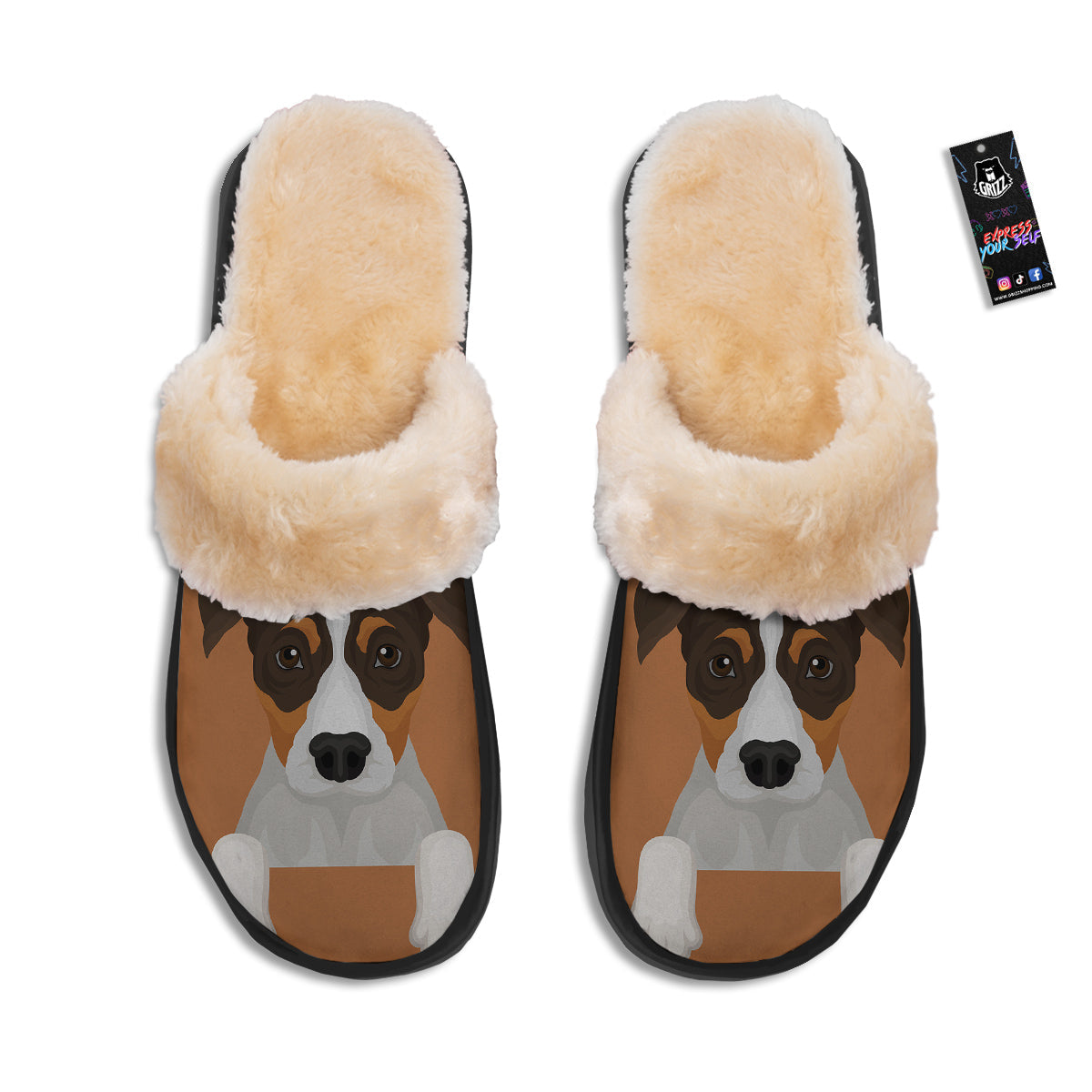 Jack Russell Terrier Cartoon Print Slippers-grizzshop