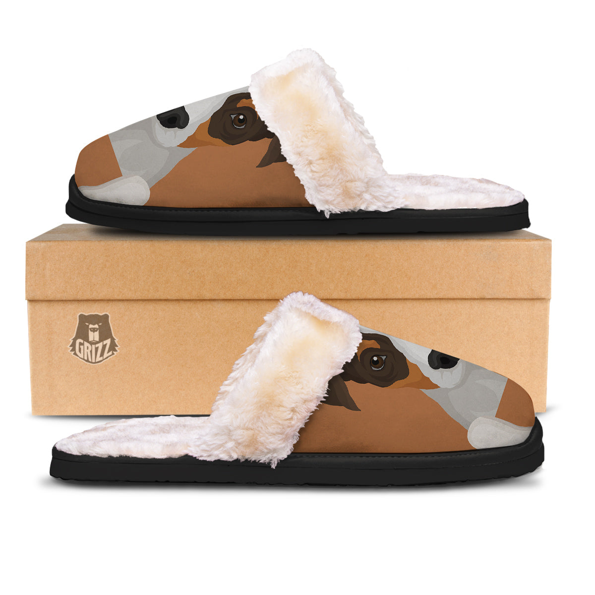 Jack Russell Terrier Cartoon Print Slippers-grizzshop