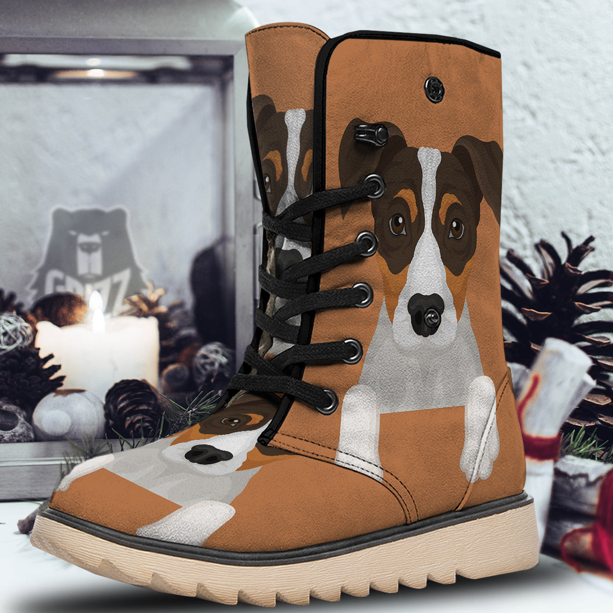 Jack Russell Terrier Cartoon Print Snow Boots-grizzshop