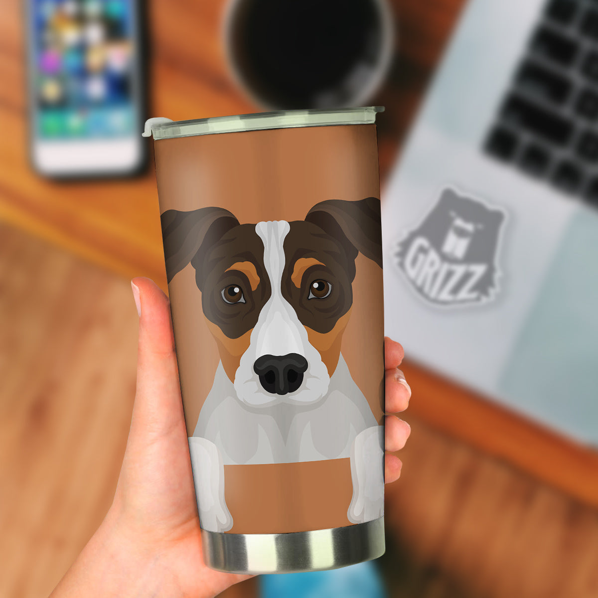 Jack Russell Terrier Cartoon Print Tumbler-grizzshop