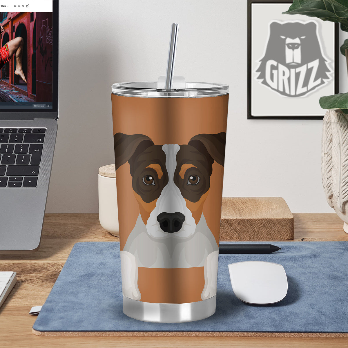 Jack Russell Terrier Cartoon Print Tumbler-grizzshop