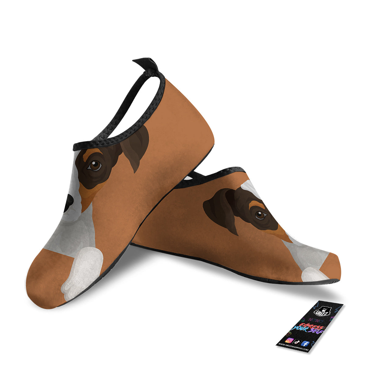 Jack Russell Terrier Cartoon Print Water Shoes-grizzshop