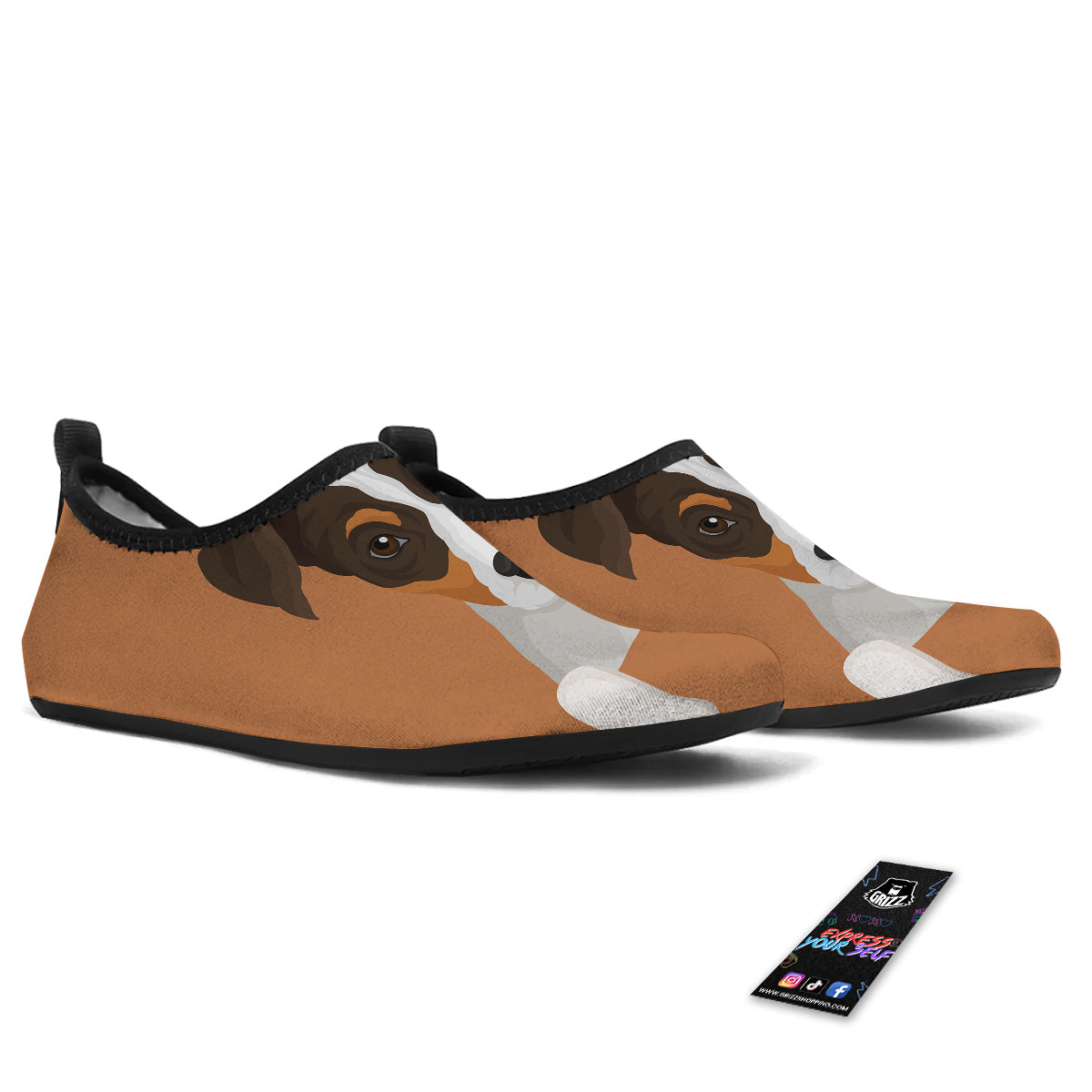 Jack Russell Terrier Cartoon Print Water Shoes-grizzshop