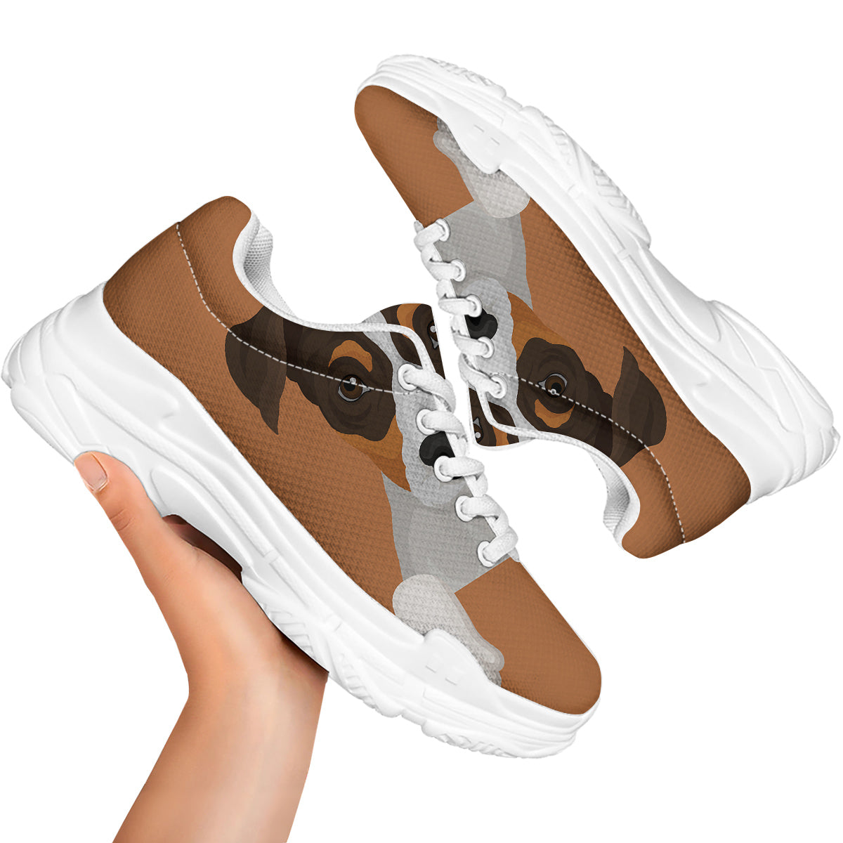 Jack Russell Terrier Cartoon Print White Chunky Shoes-grizzshop