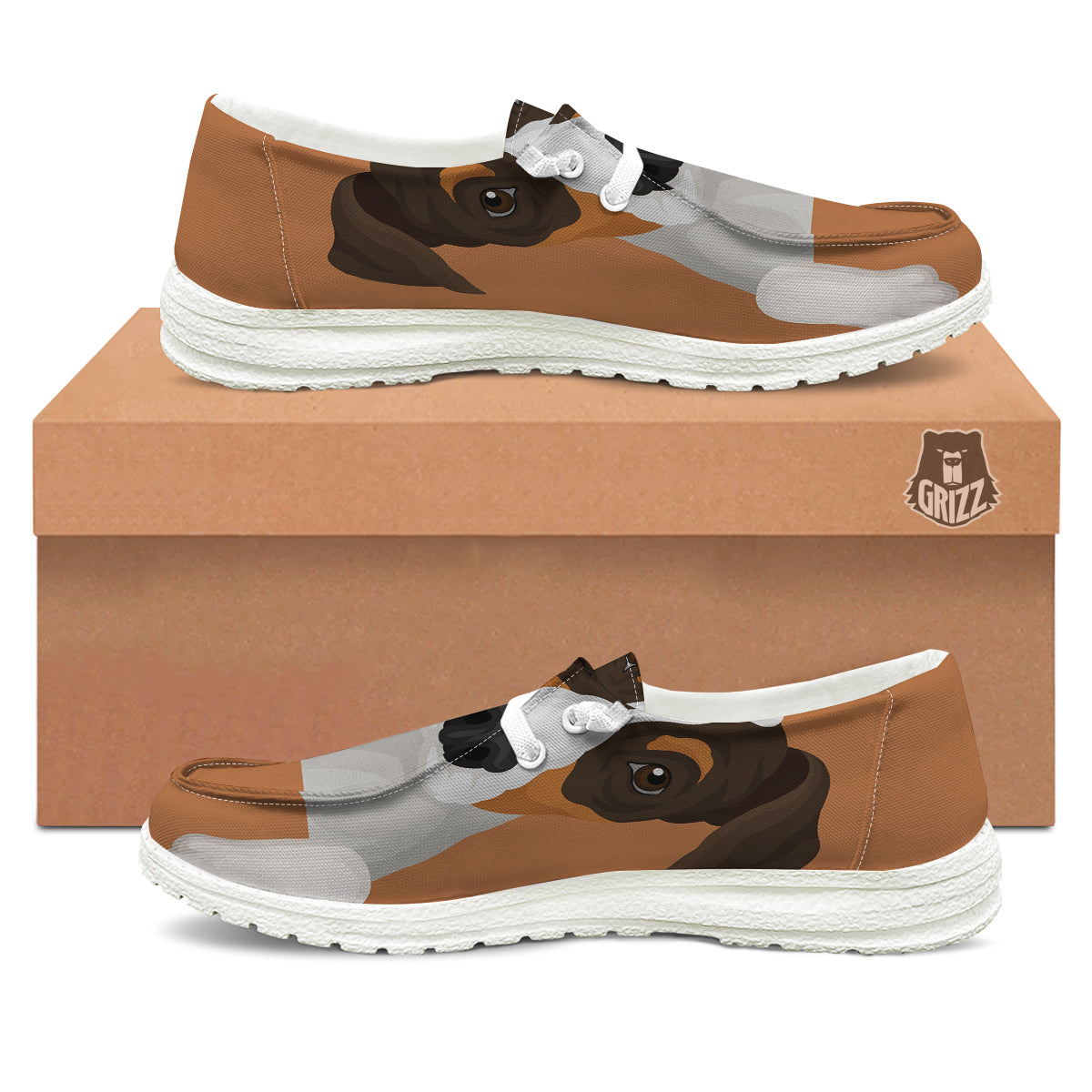 Jack Russell Terrier Cartoon Print White Loafers-grizzshop