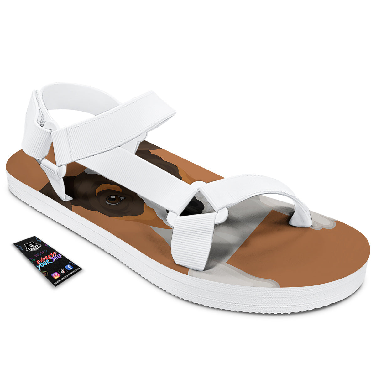 Jack Russell Terrier Cartoon Print White Open Toe Sandals-grizzshop