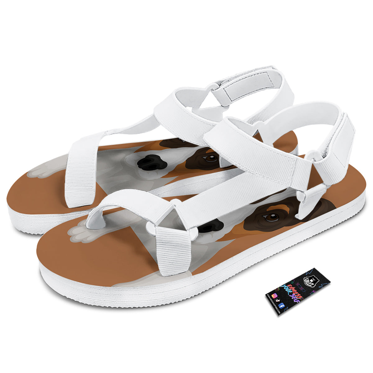 Jack Russell Terrier Cartoon Print White Open Toe Sandals-grizzshop