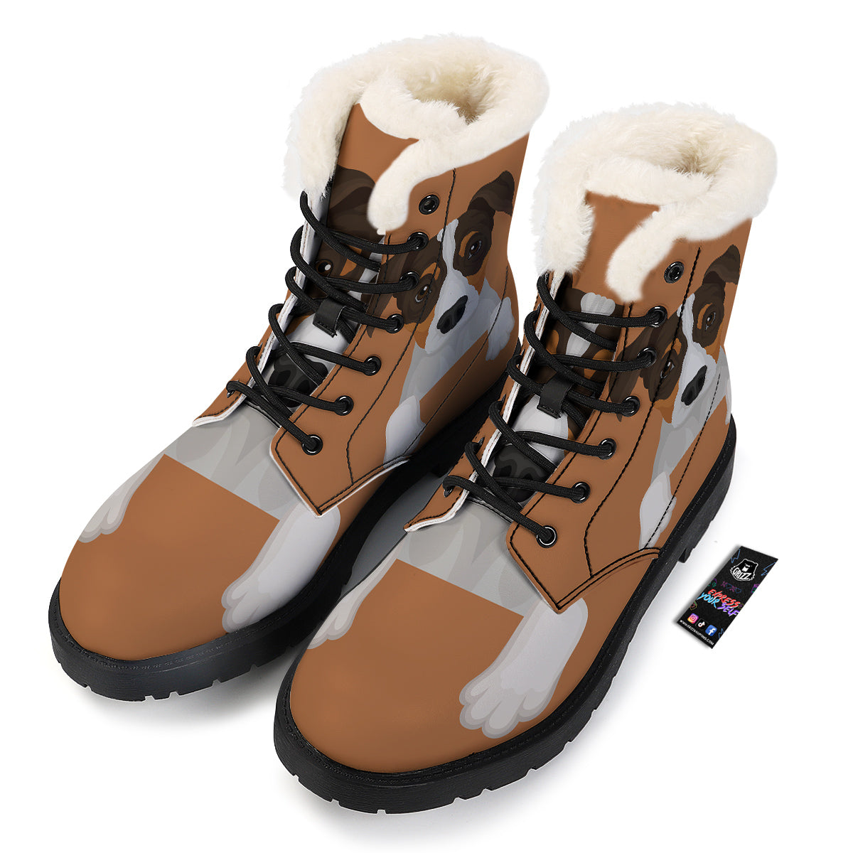 Jack Russell Terrier Cartoon Print Winter Boots-grizzshop