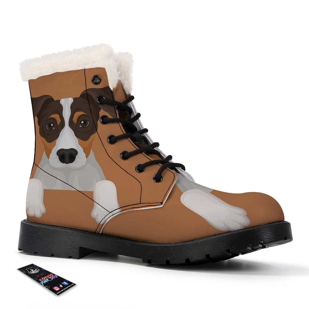 Jack Russell Terrier Cartoon Print Winter Boots-grizzshop