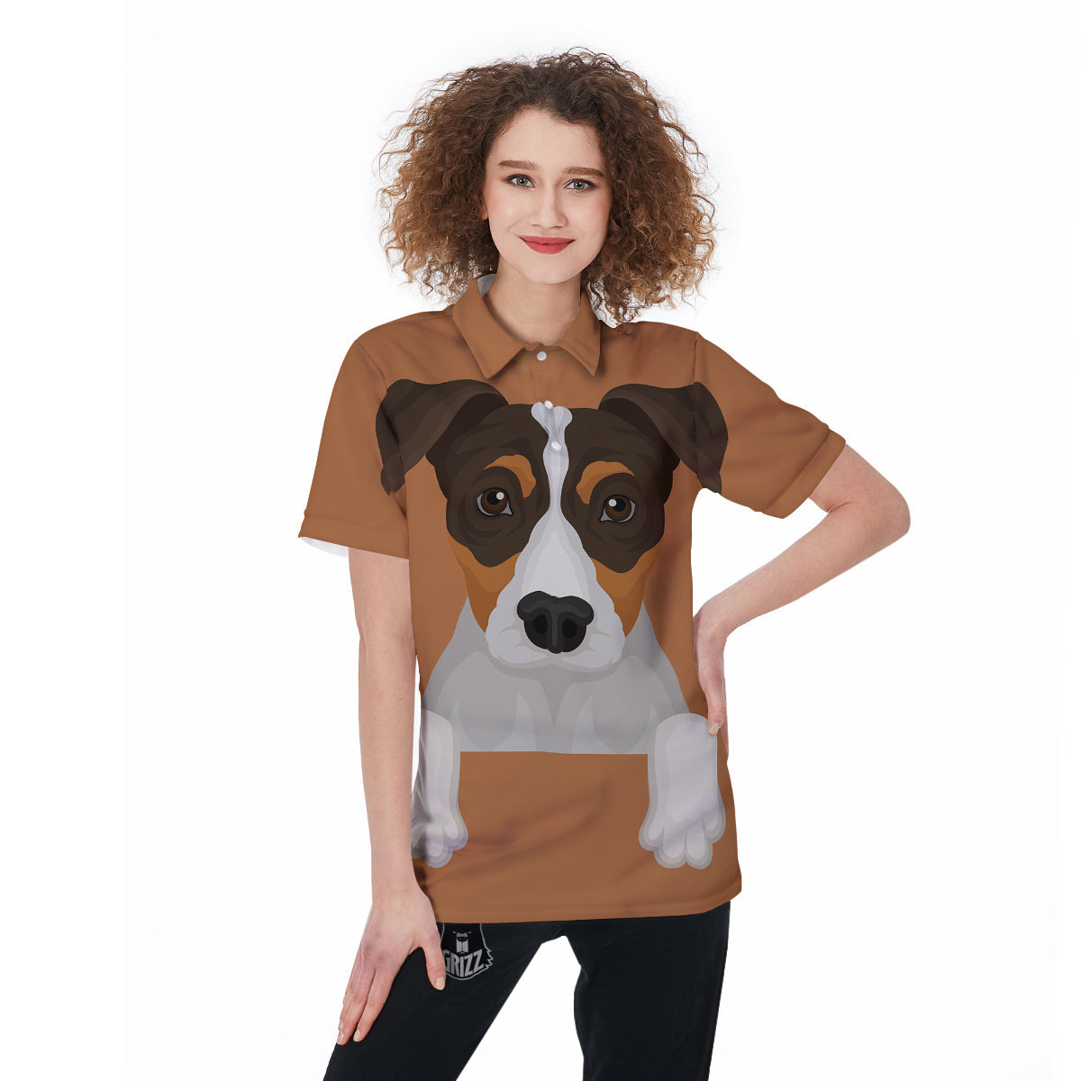 Jack Russell Terrier Cartoon Print Women's Golf Shirts-grizzshop