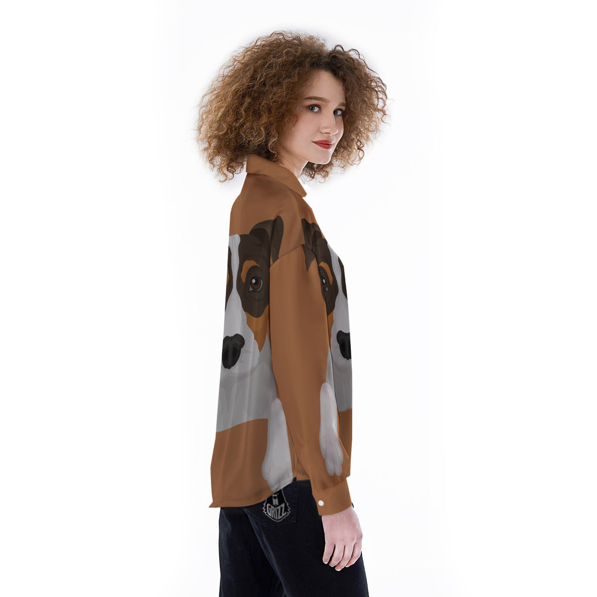Jack Russell Terrier Cartoon Print Women's Long Sleeve Shirts-grizzshop