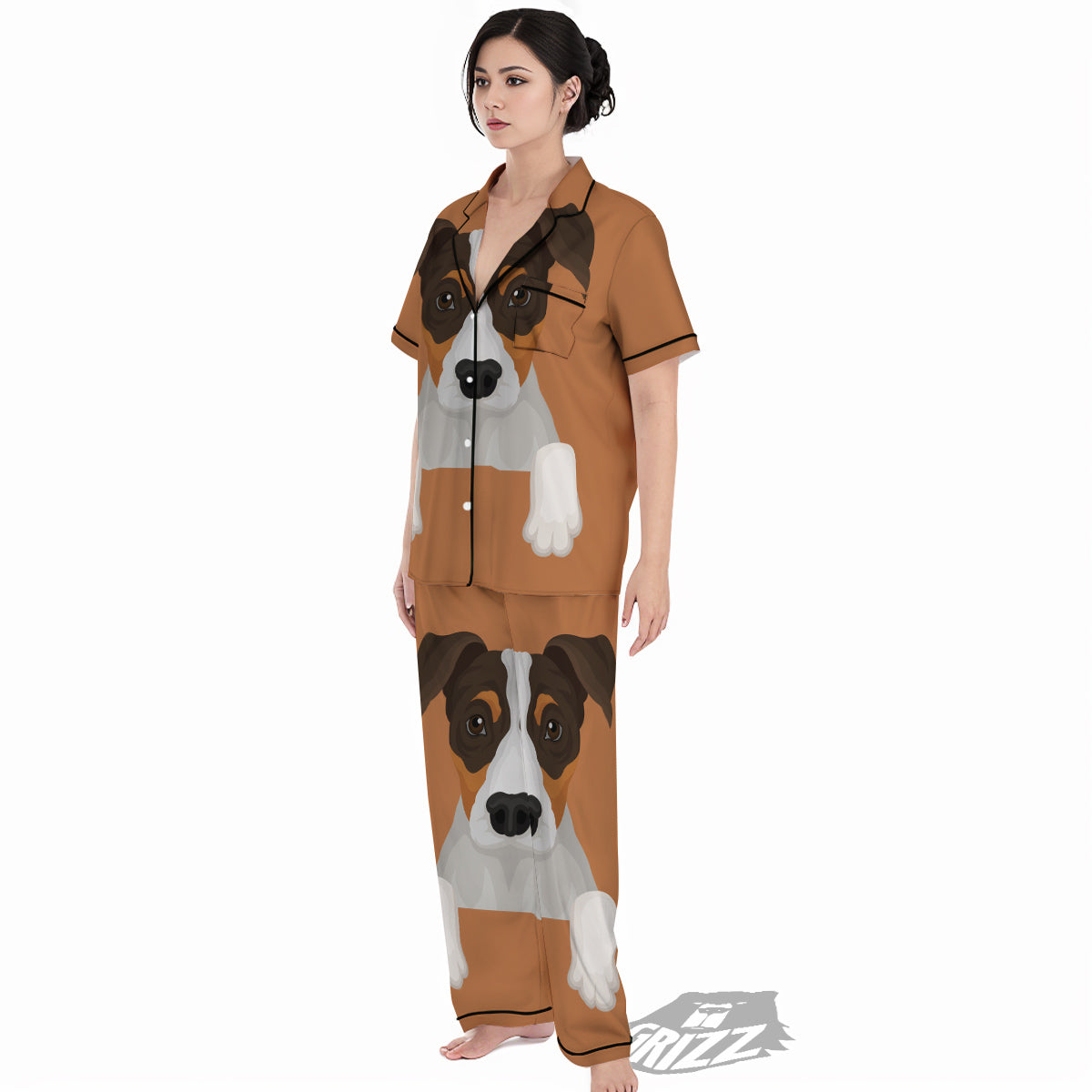 Jack Russell Terrier Cartoon Print Women's Pajamas Set-grizzshop