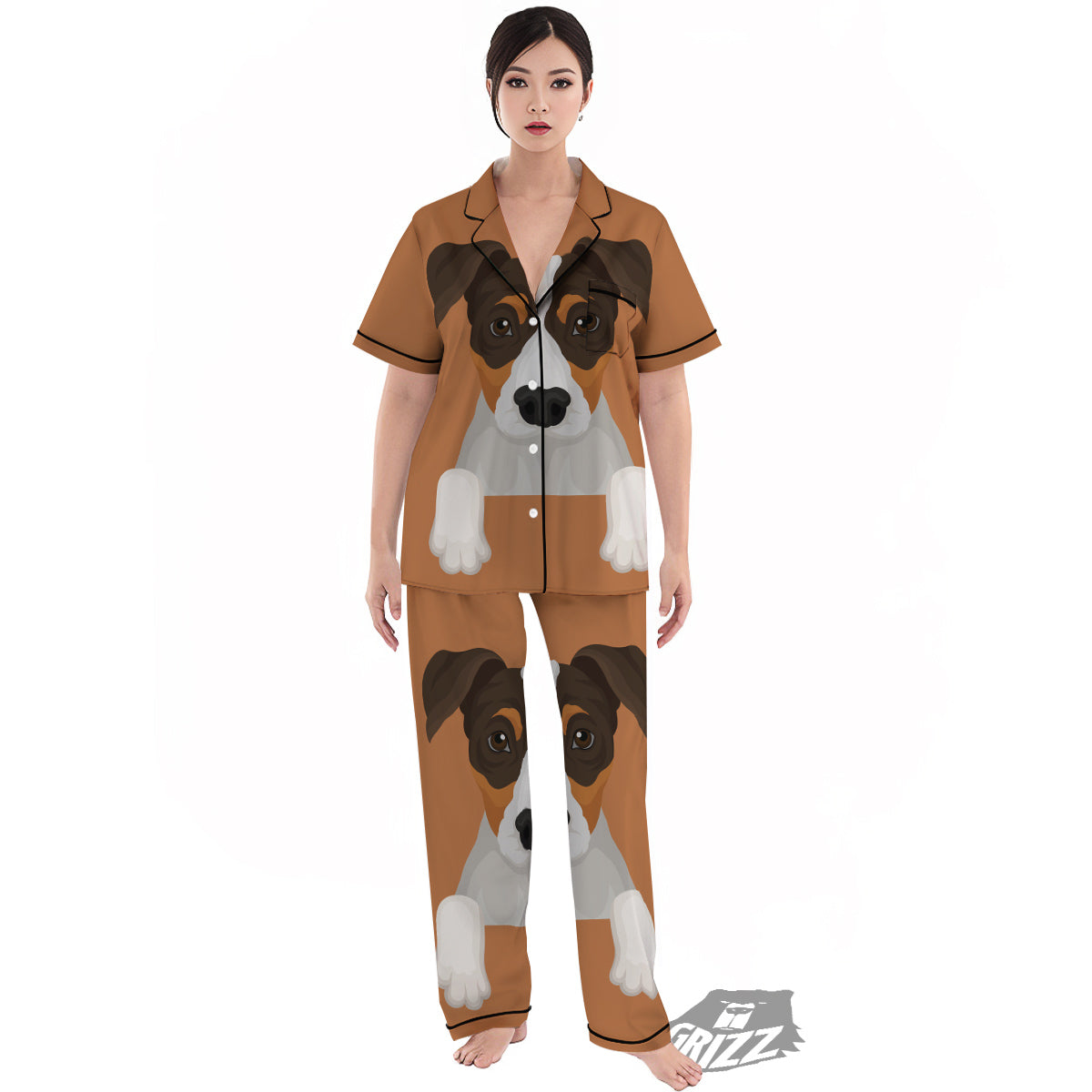 Jack Russell Terrier Cartoon Print Women's Pajamas Set-grizzshop